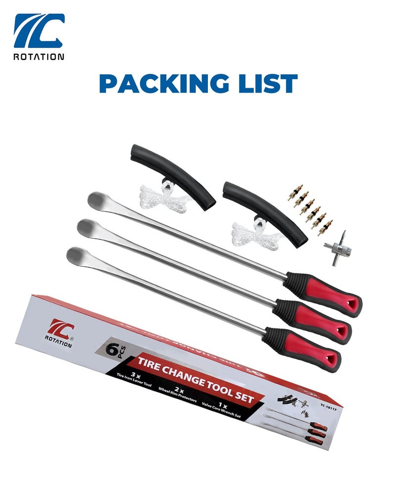 ROTATION Tire Lever Iron Tool Kit  14.5 inch Steel  Professional Tire Changing Tools for Motorcycle  Dirt Bike  Lawn Mower | 6-Piece Set - Image 4